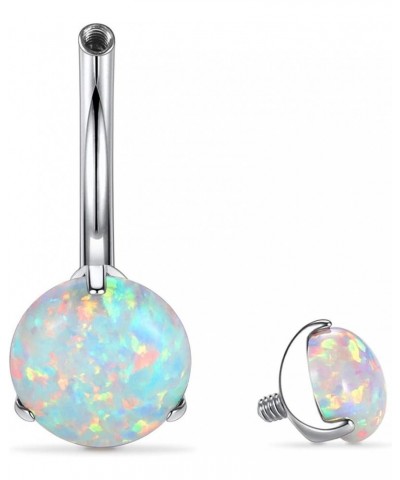 G23 Titanium Belly Button Rings 14G 3/8 Inch (10mm) Prong Set Double Round/Water Droplets Opal Navel Piercing Ring 1PC White ...