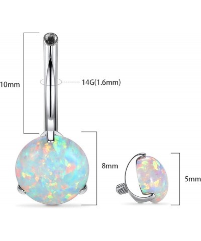 G23 Titanium Belly Button Rings 14G 3/8 Inch (10mm) Prong Set Double Round/Water Droplets Opal Navel Piercing Ring 1PC White ...