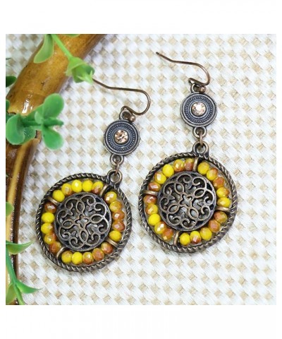 Bohemian Vintage Earrings for Women Retro Rhinestone Dangle Earrings Boho Vintage Geometric Round Earrings Ethnic Style Vinta...