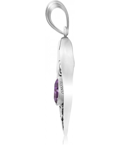 .925 Sterling Silver Double Dolphin Pendant with Genuine Amethyst, Blue Topaz, Garnet ,Green Quartz or Peridot and .70 Platin...