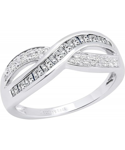 Princess Gemstone & Round White Diamond Ladies Wedding Band Anniversary Ring, 10K White Gold White Diamond $183.39 Rings