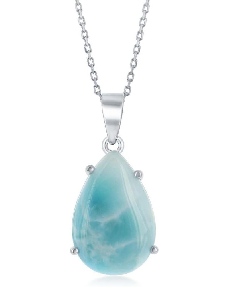 Natural Larimar Gemstone Pear-Shaped Design Pendant 18” Necklace | Sterling Silver Jewelry for Women or Teens $26.99 Necklaces