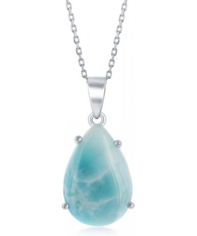 Natural Larimar Gemstone Pear-Shaped Design Pendant 18” Necklace | Sterling Silver Jewelry for Women or Teens $26.99 Necklaces