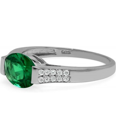 Oval Shape Birthstone Gemstones 925 Sterling Silver Solitaire Right Hand Anniversary Ring Jewelry for Women nano green emeral...