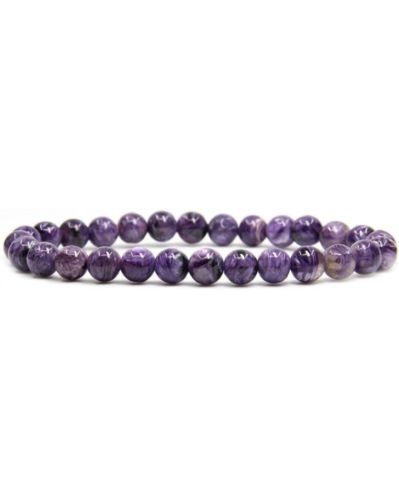 Natural Gemstone 6mm Round Beads Stretch Bracelet 7 Inch Russian Charoite $7.97 Bracelets