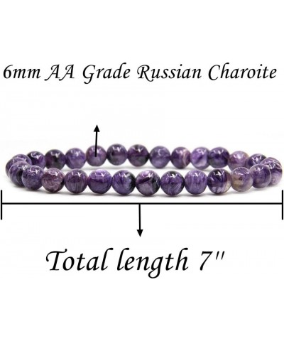 Natural Gemstone 6mm Round Beads Stretch Bracelet 7 Inch Russian Charoite $7.97 Bracelets