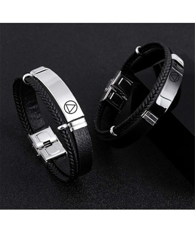 Personalized AA NA Sobriety Gifts for Women Men,Stainless Steel Leather Narcotics Alcoholics Anonymous Addiction Bracelets Ba...