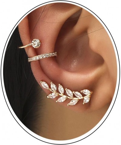 3Pcs Ear Cuff Earrings for Women Ear Cuffs Non Piercing Earrings Crystal Leaf Ear Cuff Ear Clip Cartilage Earring for Girls g...