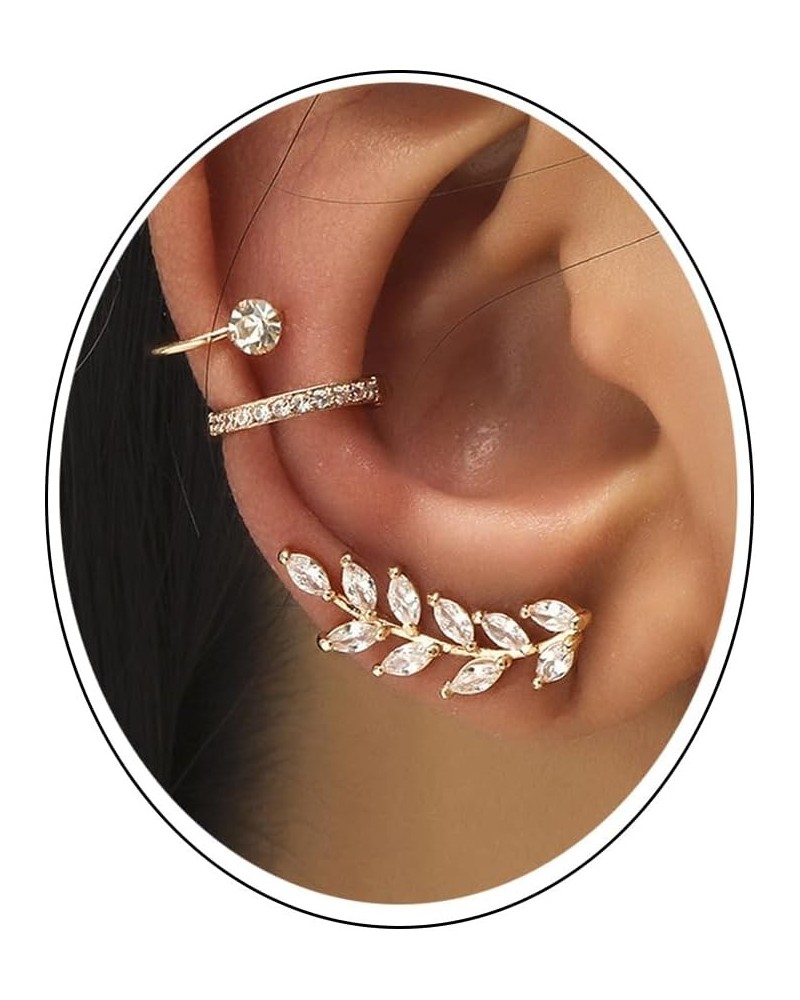 3Pcs Ear Cuff Earrings for Women Ear Cuffs Non Piercing Earrings Crystal Leaf Ear Cuff Ear Clip Cartilage Earring for Girls g...