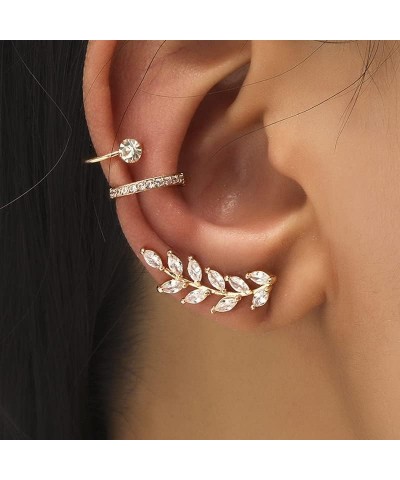 3Pcs Ear Cuff Earrings for Women Ear Cuffs Non Piercing Earrings Crystal Leaf Ear Cuff Ear Clip Cartilage Earring for Girls g...