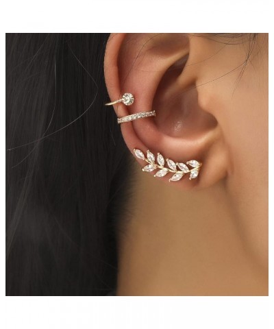 3Pcs Ear Cuff Earrings for Women Ear Cuffs Non Piercing Earrings Crystal Leaf Ear Cuff Ear Clip Cartilage Earring for Girls g...