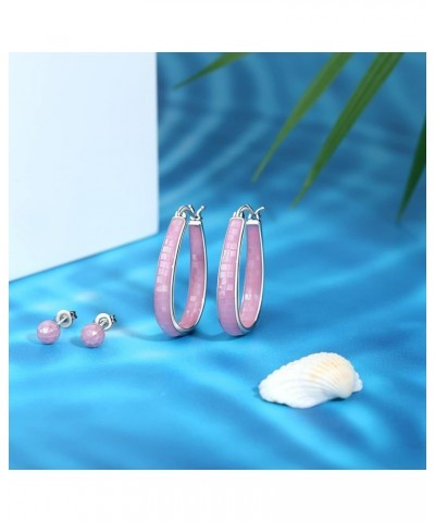 Rhodium Plated Oval Inside Out Shell Hoop Earrings For Women&Girls Fashion Jewelry Gift Pink Shell $10.32 Earrings