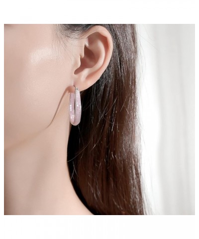 Rhodium Plated Oval Inside Out Shell Hoop Earrings For Women&Girls Fashion Jewelry Gift Pink Shell $10.32 Earrings