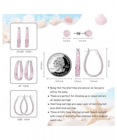 Rhodium Plated Oval Inside Out Shell Hoop Earrings For Women&Girls Fashion Jewelry Gift Pink Shell $10.32 Earrings