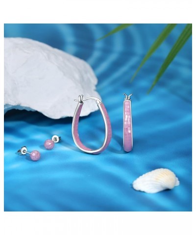 Rhodium Plated Oval Inside Out Shell Hoop Earrings For Women&Girls Fashion Jewelry Gift Pink Shell $10.32 Earrings