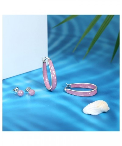 Rhodium Plated Oval Inside Out Shell Hoop Earrings For Women&Girls Fashion Jewelry Gift Pink Shell $10.32 Earrings