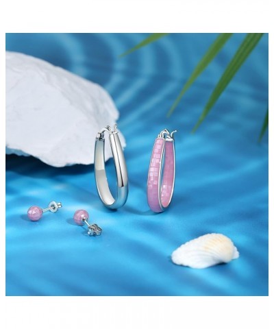 Rhodium Plated Oval Inside Out Shell Hoop Earrings For Women&Girls Fashion Jewelry Gift Pink Shell $10.32 Earrings