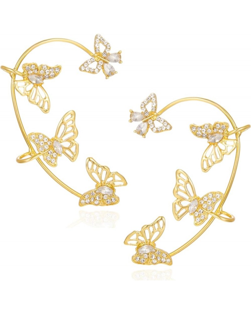 Butterfly Cuff Wrap Earrings For Women, No Piercing Zircon Butterfly Ear Clips Around Ear Earrings 1 Pair-Gold(Style 2) $8.69...