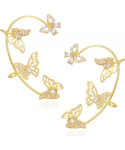 Butterfly Cuff Wrap Earrings For Women, No Piercing Zircon Butterfly Ear Clips Around Ear Earrings 1 Pair-Gold(Style 2) $8.69...