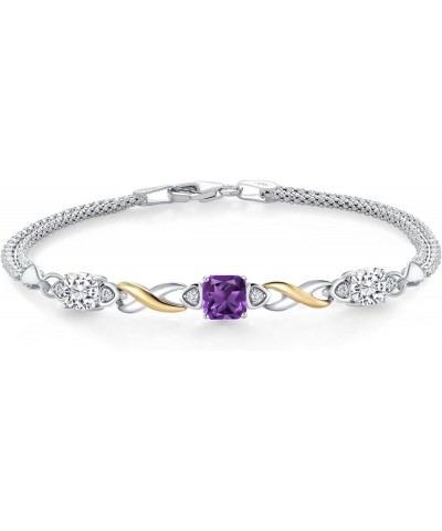 925 Silver and 10K Yellow Gold Purple Amethyst and White Moissanite and White Lab Grown Diamond Bracelet For Women (2.32 Cttw...