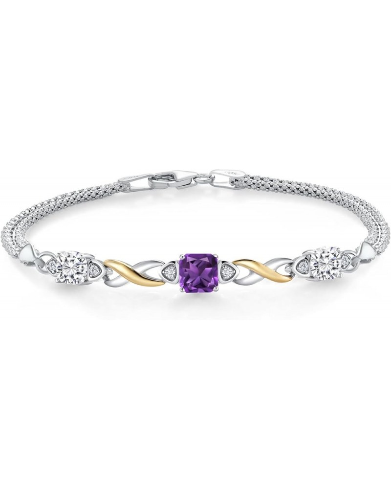 925 Silver and 10K Yellow Gold Purple Amethyst and White Moissanite and White Lab Grown Diamond Bracelet For Women (2.32 Cttw...