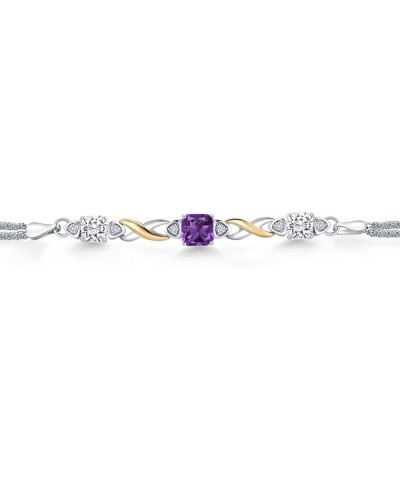 925 Silver and 10K Yellow Gold Purple Amethyst and White Moissanite and White Lab Grown Diamond Bracelet For Women (2.32 Cttw...