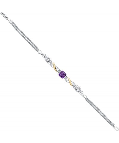 925 Silver and 10K Yellow Gold Purple Amethyst and White Moissanite and White Lab Grown Diamond Bracelet For Women (2.32 Cttw...