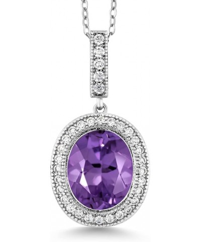 925 Sterling Silver Gemstone Birthstone Pendant Necklace For Women | Oval 12X10MM | with 18 Inch Silver Chain Amethyst $28.31...