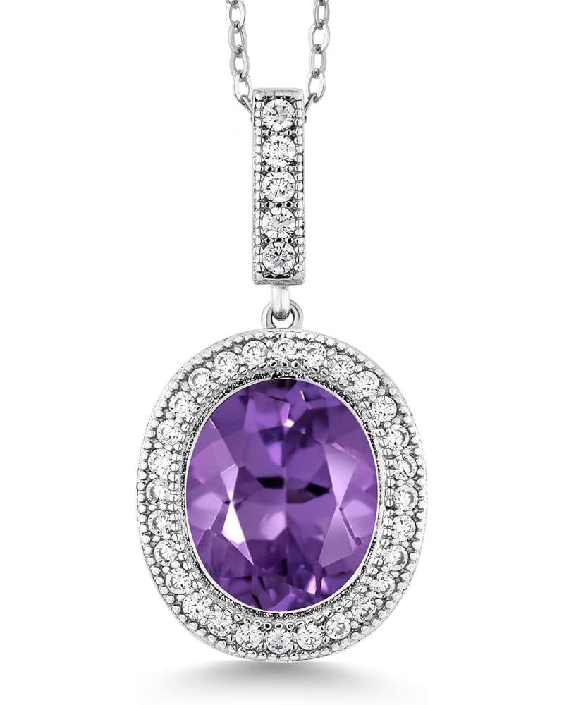 925 Sterling Silver Gemstone Birthstone Pendant Necklace For Women | Oval 12X10MM | with 18 Inch Silver Chain Amethyst $28.31...