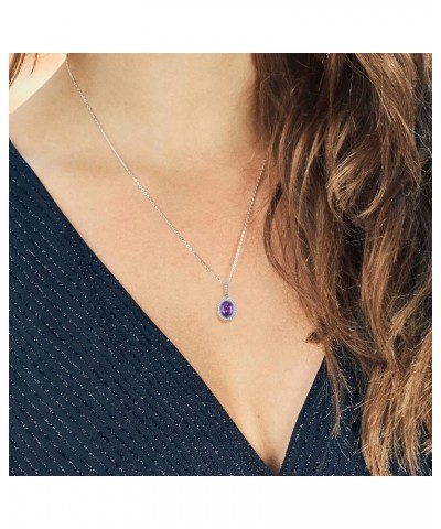 925 Sterling Silver Gemstone Birthstone Pendant Necklace For Women | Oval 12X10MM | with 18 Inch Silver Chain Amethyst $28.31...