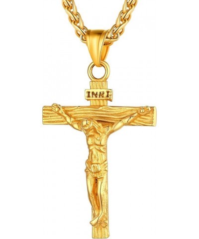 Men Crucifix Cross Pendant with Chain Baptism Christian Jewelry Stainless Steel/18K Gold Antique Jesus Necklace, Gift Packed,...