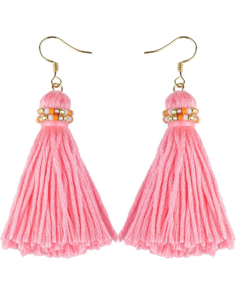 Women's Drop Dangle Earrings Tassel Dangle Earrings for Women Thread Tiered Tassel Dangle Statement Summer Beach Layered Pink...