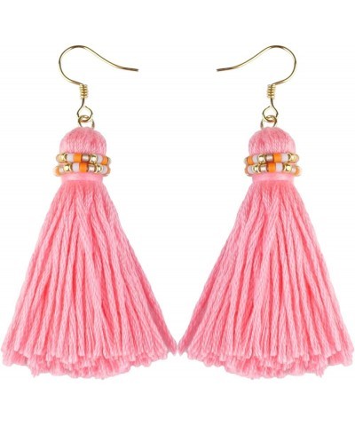 Women's Drop Dangle Earrings Tassel Dangle Earrings for Women Thread Tiered Tassel Dangle Statement Summer Beach Layered Pink...