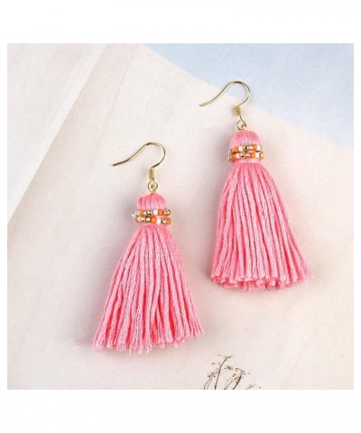 Women's Drop Dangle Earrings Tassel Dangle Earrings for Women Thread Tiered Tassel Dangle Statement Summer Beach Layered Pink...