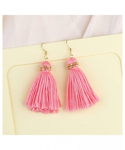 Women's Drop Dangle Earrings Tassel Dangle Earrings for Women Thread Tiered Tassel Dangle Statement Summer Beach Layered Pink...