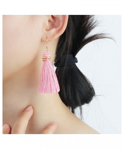 Women's Drop Dangle Earrings Tassel Dangle Earrings for Women Thread Tiered Tassel Dangle Statement Summer Beach Layered Pink...