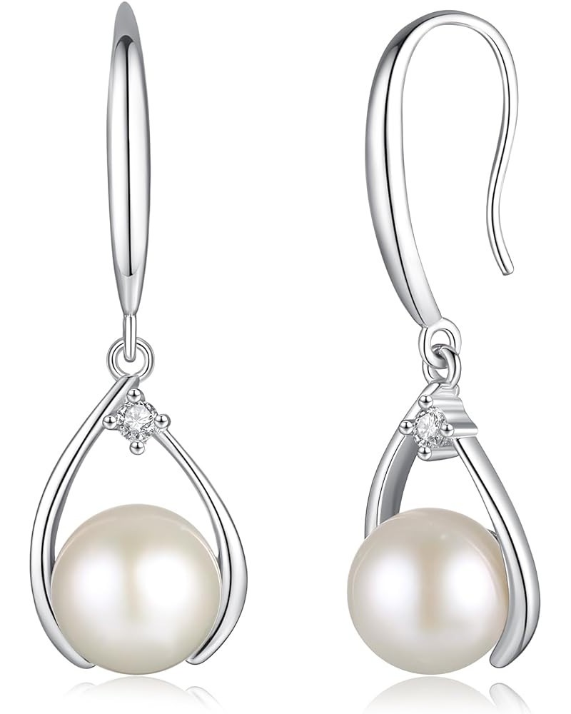 Pearl Earrings 925 Sterling Silver Teardrop Pearl Earrings Dangle Earrings with Genuine Quality 8.5-9mm Freshwater Cultured P...