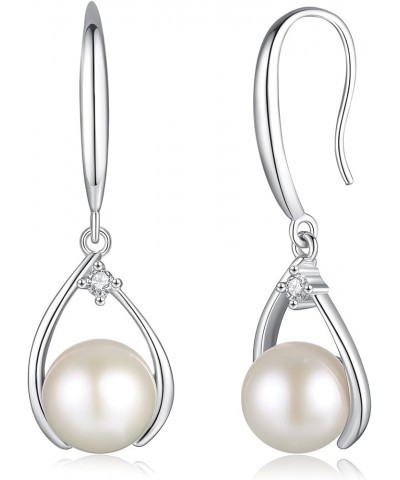 Pearl Earrings 925 Sterling Silver Teardrop Pearl Earrings Dangle Earrings with Genuine Quality 8.5-9mm Freshwater Cultured P...