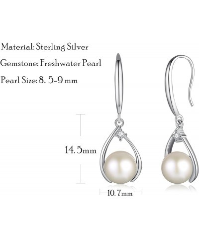 Pearl Earrings 925 Sterling Silver Teardrop Pearl Earrings Dangle Earrings with Genuine Quality 8.5-9mm Freshwater Cultured P...