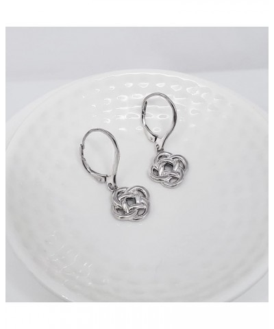 925 Sterling Silver Love Knot Flower Eternity Irish Celtic Design Dangle Lever-back Earrings, Silver, Yellow Gold, Rose Gold ...