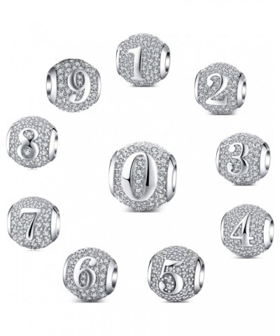 925 Sterling Silver Number Charms 0-1-2-3-4-5-6-7-8-9 for Pandora Bracelet Jewelry Lucky Number Cubic Zircon Commemorative Be...