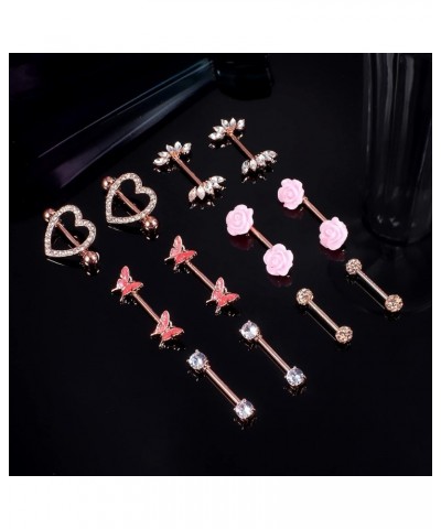 6 Pairs 14G Stainless Steel Nipple Rings Tongue Ring CZ Barbell Heart-Shape Flower Butterfly Nipple Piercing Jewelry for Wome...