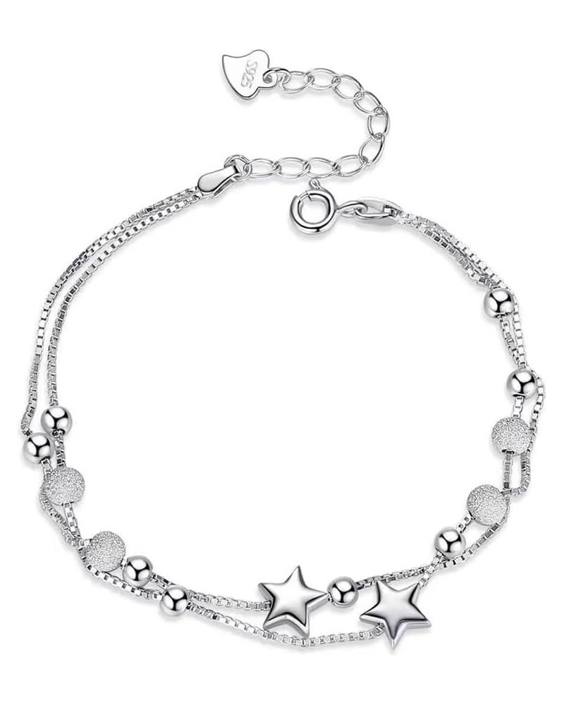 14K White Gold Plated Link Bracelet for Women Teen Girls Heart Star Round Beaded Charms Dainty Chain Simple Jewelry Gifts moo...