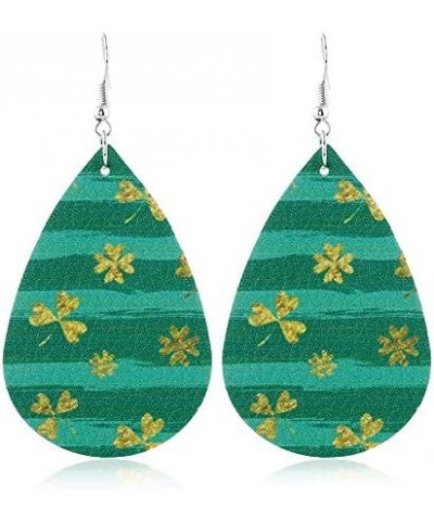 2 Pairs St Patrick's Day Leather Earrings for Women Teen Girls,Lightweight Faux Leather Irish Shamrock Clover Print Dangle Te...