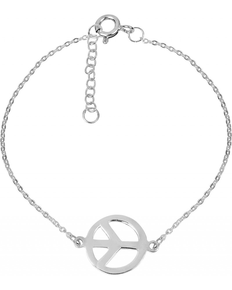 13mm Inspirational Peace Sign Hippie .925 Silver Bracelet | Silver Bracelet For Women | Inspirational Bracelet Silver | Sterl...