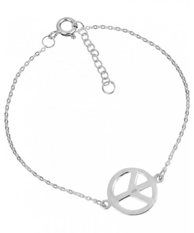 13mm Inspirational Peace Sign Hippie .925 Silver Bracelet | Silver Bracelet For Women | Inspirational Bracelet Silver | Sterl...