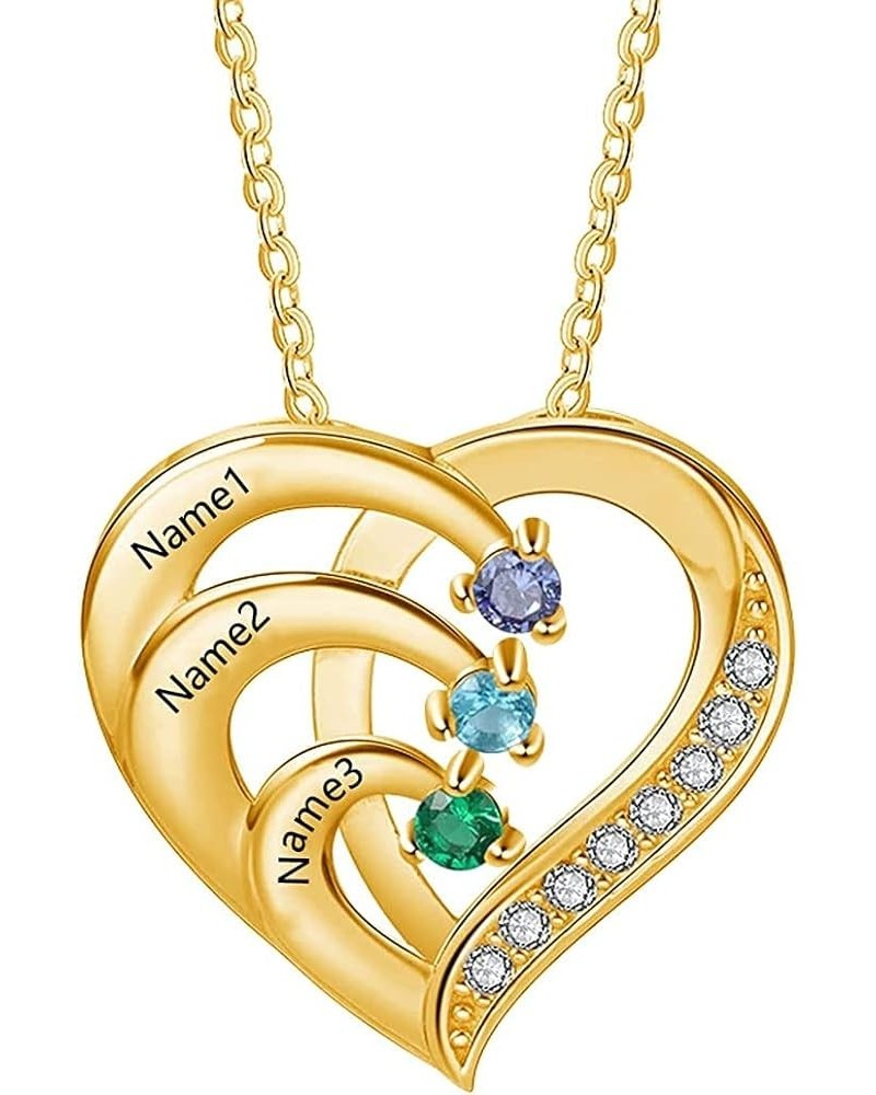 Personalized mothers necklace, Engraved Mom Necklace with Simulated Birthstone Personalized Names Heart Pendant Personalized ...