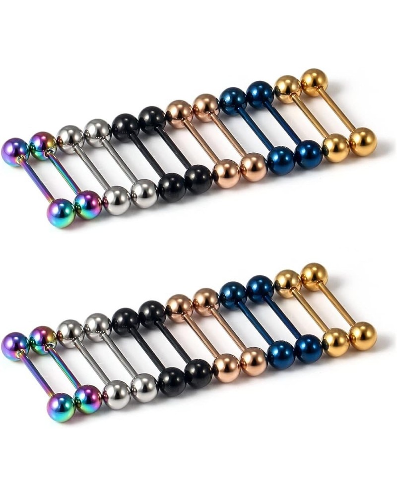 24pc 14G 16G Mixed color surgical Stainless Steel Straight Barbell Tongue Rings Bars Piercing 5/8" Length 16mm 9/16 inch 14mm...