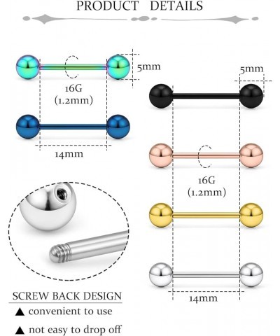 24pc 14G 16G Mixed color surgical Stainless Steel Straight Barbell Tongue Rings Bars Piercing 5/8" Length 16mm 9/16 inch 14mm...