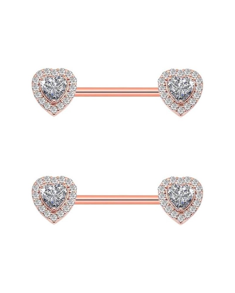 14G Love Heart Cubic Zirconia Nipple Rings Bar 316L Stainless Steel Tongue Ring Barbell Piercing Body Jewelry Rose Gold $7.13...